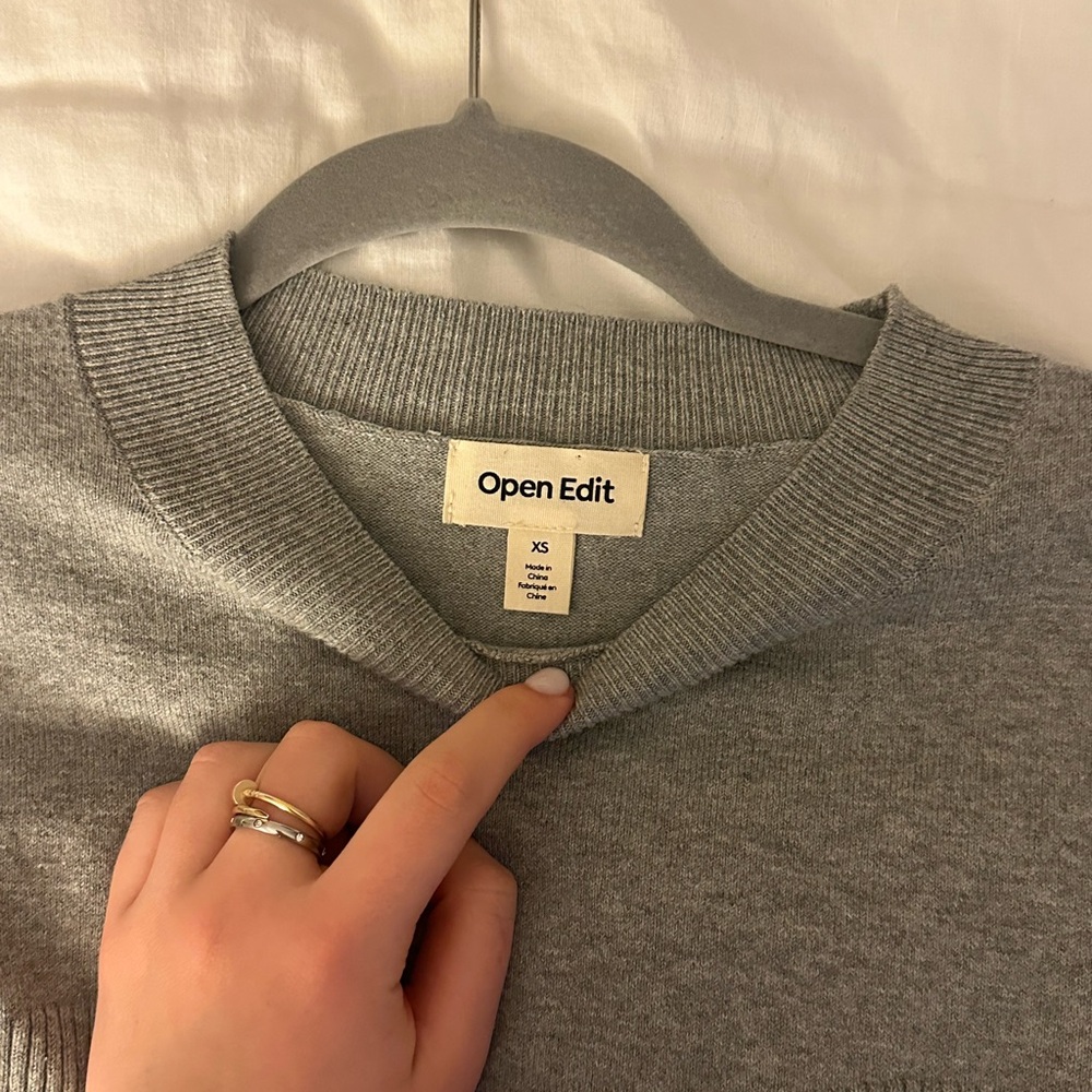 Open Edit Gray Ribbed Sweater - Picture 2 of 3